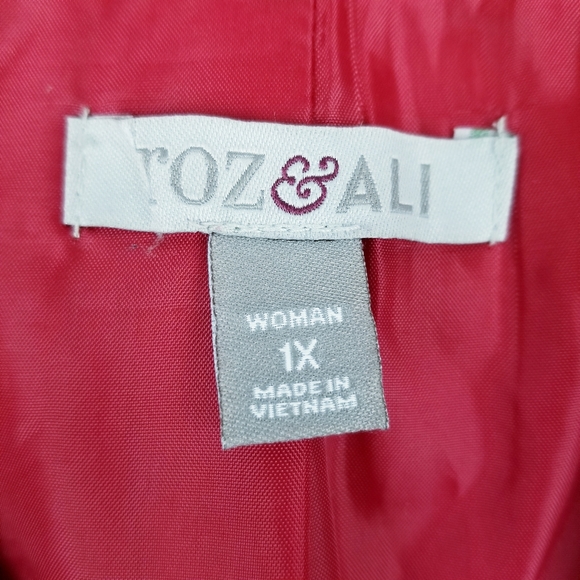 Roz & Ali 1X Plus Size Neon Pink Boxy Open Front Blazer 3/4 Sleeve Jacket Lined - Picture 7 of 10